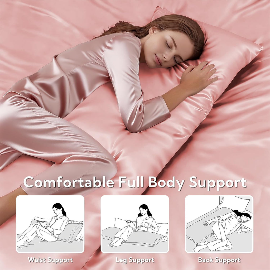 MR&HM Satin Body Pillow Cover, Soft and Breathable Body Pillow Case with Envelope Closure, Cooling and Silky Long Pillowcase for Hair and…