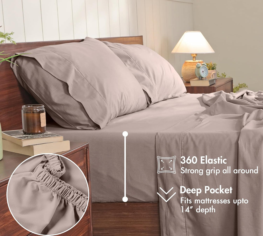 Ruvanti 100% Cotton Percale Sheets California King Size – Crisp Cooling Bed Sheets for Hot Sleepers, Deep Pocket 14”, Soft Breathable & Dur…