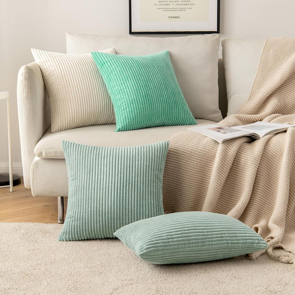 MIULEE Pack of 2 Corduroy Pillow Covers Super Soft Throw Pillow Covers Striped Pillowcases for Sofa Bedroom Couch 20 x 20 Inch Greyish Green