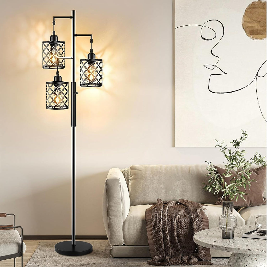 Dimmable Floor Lamp, Farmhouse Standing Lamp with Elegant Metal Cage, Industrial Tall Tree Floor Lamps for Living Room, Bedroom, Study…