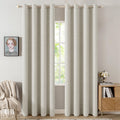 Miulee Linen Texture 90 Inches Curtains for Bedroom Light Cream 100% Blackout Thermal Insulated Linen Curtains Grommet Room Darkening Drape…
