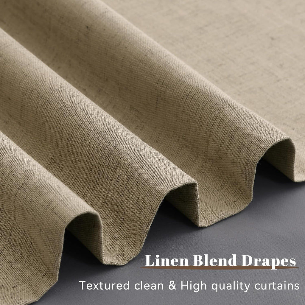 Guken Khaki Linen 100% Blackout Curtains for Bedroom 96 Inches Long 2 Panels Farmhouse Black Out Room Darkening Thermal Insulated Back Tab…