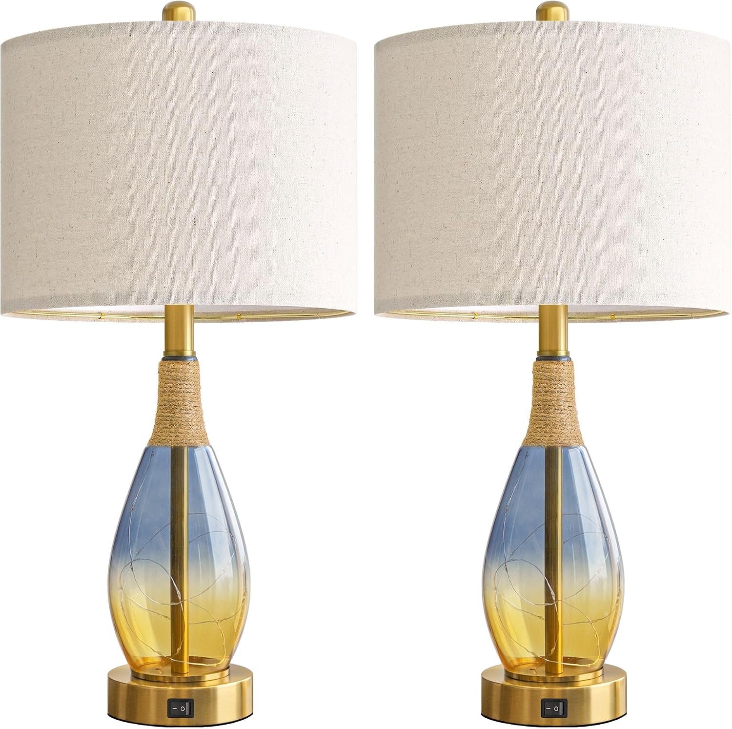 OYEARS 23" Table Lamps for Living Room Set of 2, Bedside Lamps for Night Stands, Rattan Lamps for Bedroom, Farmhouse Lamps with Glass…
