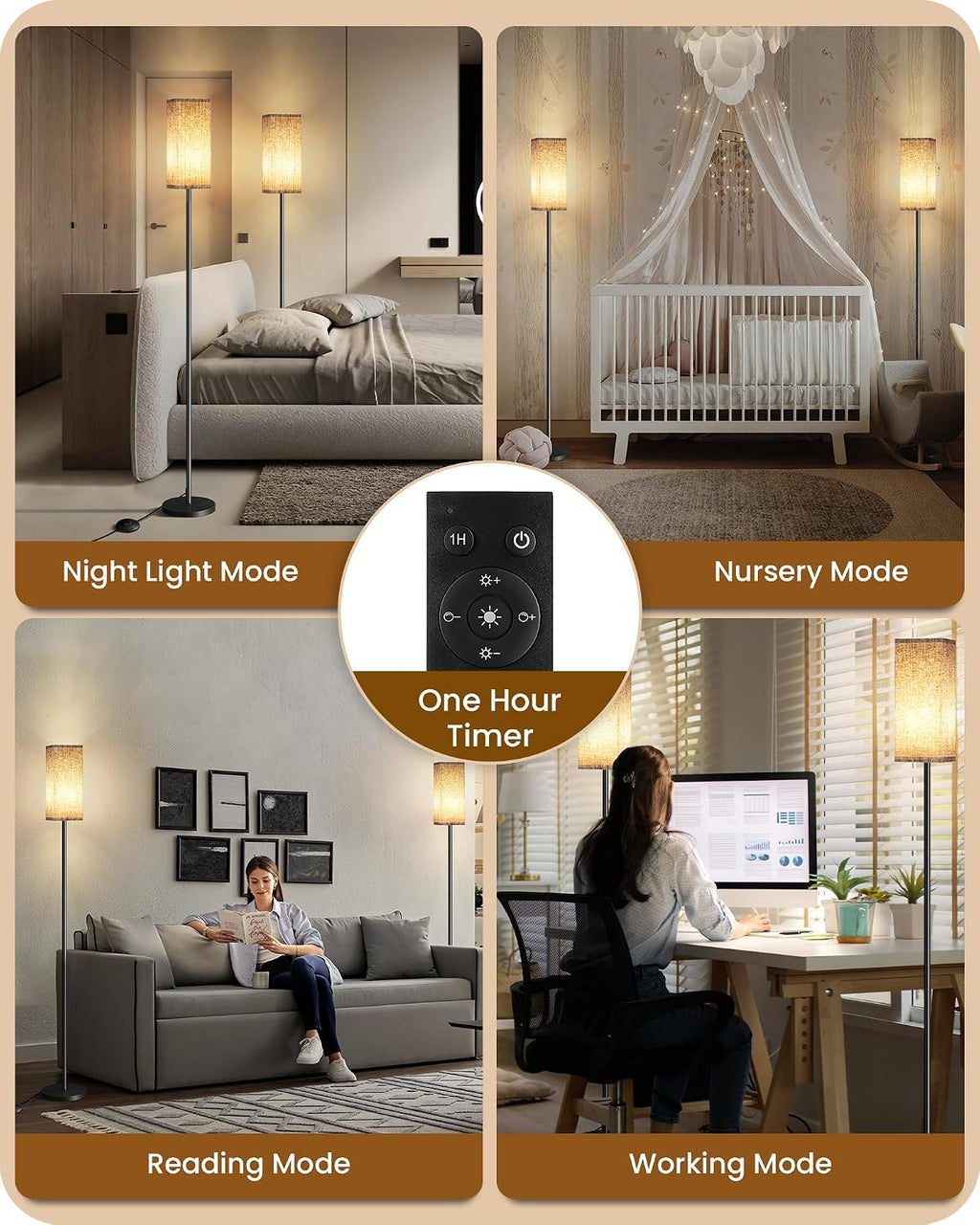 2Pack 64.2” Dimmable Floor Lamp for Living Room with Remote & Foot Switch, Corner Floor Lamp for Bedroom, Includes A19 Bulb, Modern…