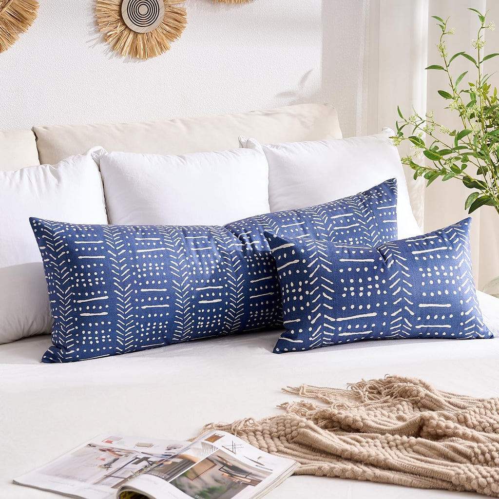 BONSTRAP Decorative Lumbar Pillow Covers Farmhouse Boho Cushion Covers 14X36 Neutral Vintage Blue Body Pillow Covers 1 Piece for Cou…