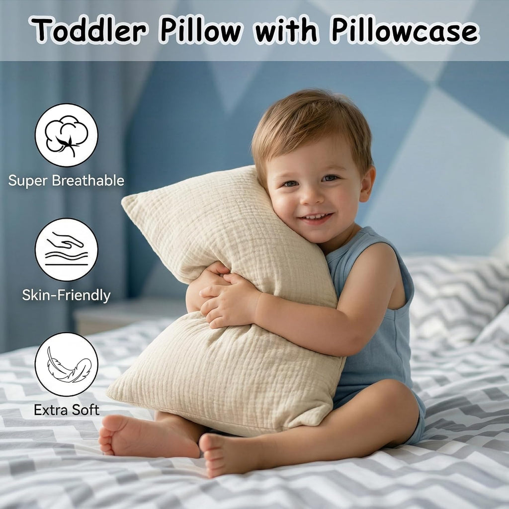 ProGoleem Pro Goleem Toddler Pillow with 100% Muslin Cotton Pillowcase – 13x18 Ultra Soft, Breathable & Machine Washable Kids Pillow for Sl…