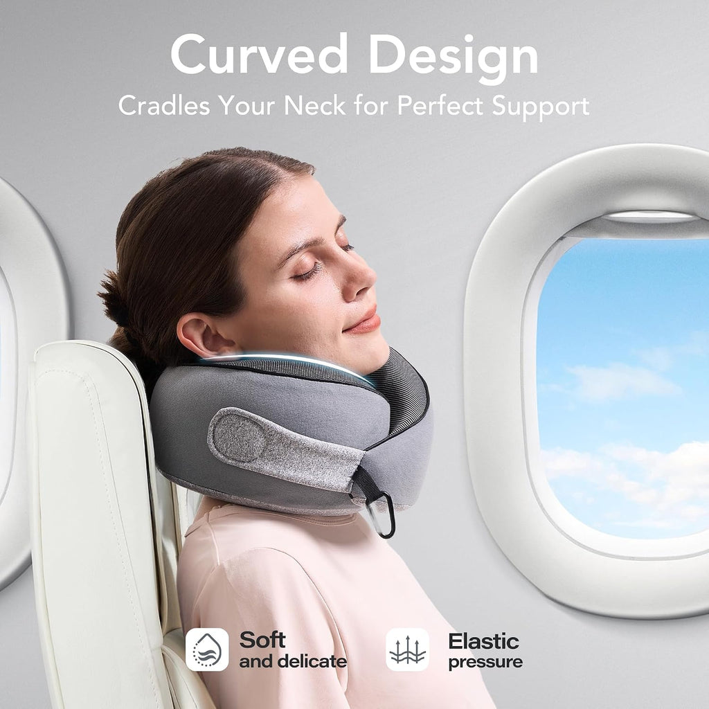 KPNEOL Travel Neck Pillow, 100% Pure Memory Foam Travel Neck Pillow Airplane Neck Support Ergonomic Design for Traveling Suitable for…