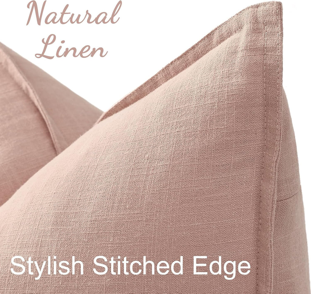 decorUhome Summer Decorative Linen Euro Sham Throw Pillow Covers 26x26 Inch Set of 2 Pink Pillow Covers with Flange Edges Soft Farmhouse Bo…