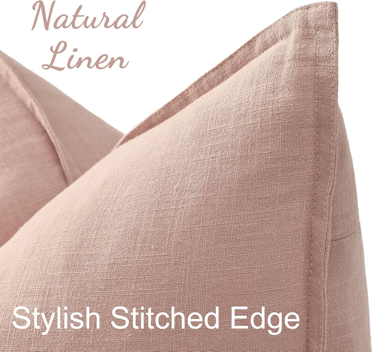 decorUhome Summer Decorative Linen Euro Sham Throw Pillow Covers 24x24 Inch Set of 2 Pink Pillow Covers with Flange Edges Soft Farmhouse Bo…