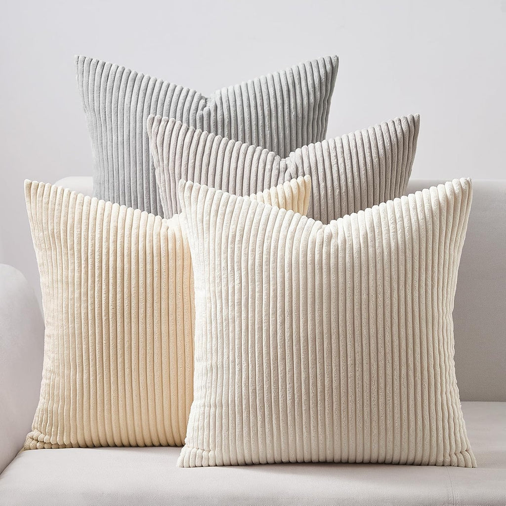 Topfinel 4 Packs Neutral Decorative Throw Pillows Covers 20x20 Inch for Living Room Couch Bed Sofa, Rustic Farmhouse Boho Neutral Home Deco…