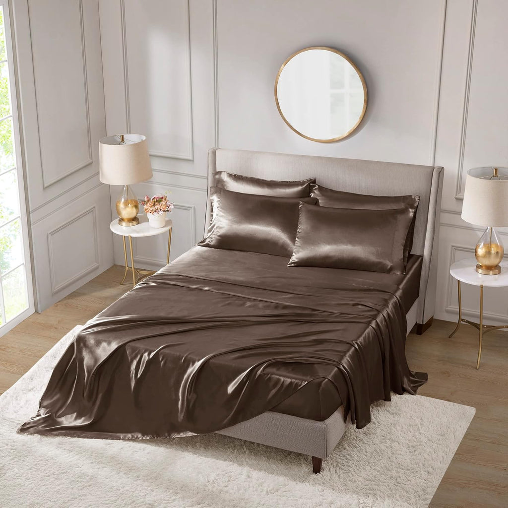 Madisonpark Madison Park Essentials Satin Sheet Set Luxury and Silky with Natural Sheen, Elastic 14" Pocket fits up to 16" Mattress, All Ar…