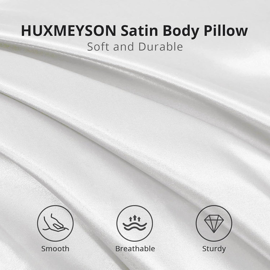 Huxmeyson Body Pillow with Satin Pillowcase, Body Pillow for Adults, Removable Cover, White (20"x54") White