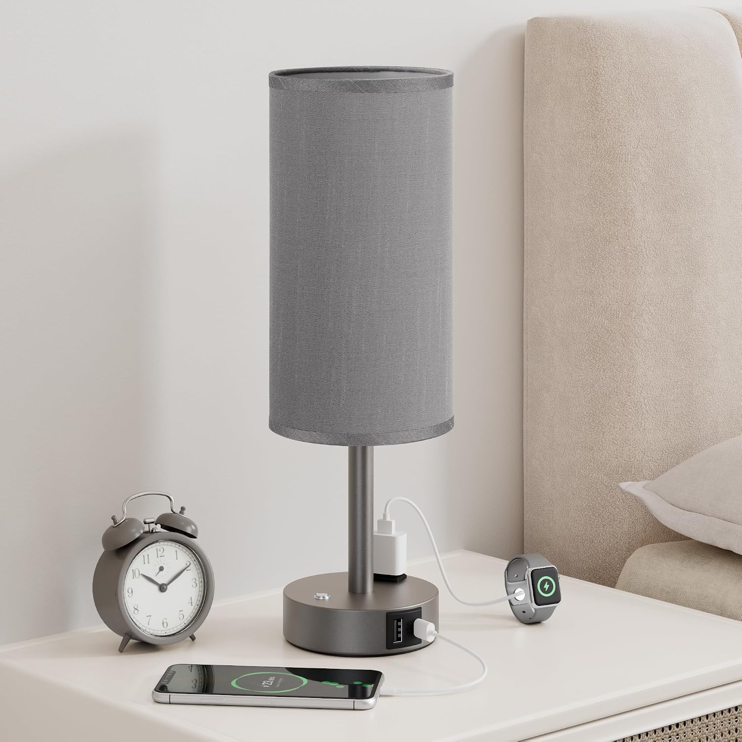 Aooshine Touch Bedside Table Lamp with Memory - Stepless Dimmable Lamp for Bedroom, Small Nightstand Lamp with Dual USB Charging Ports and…