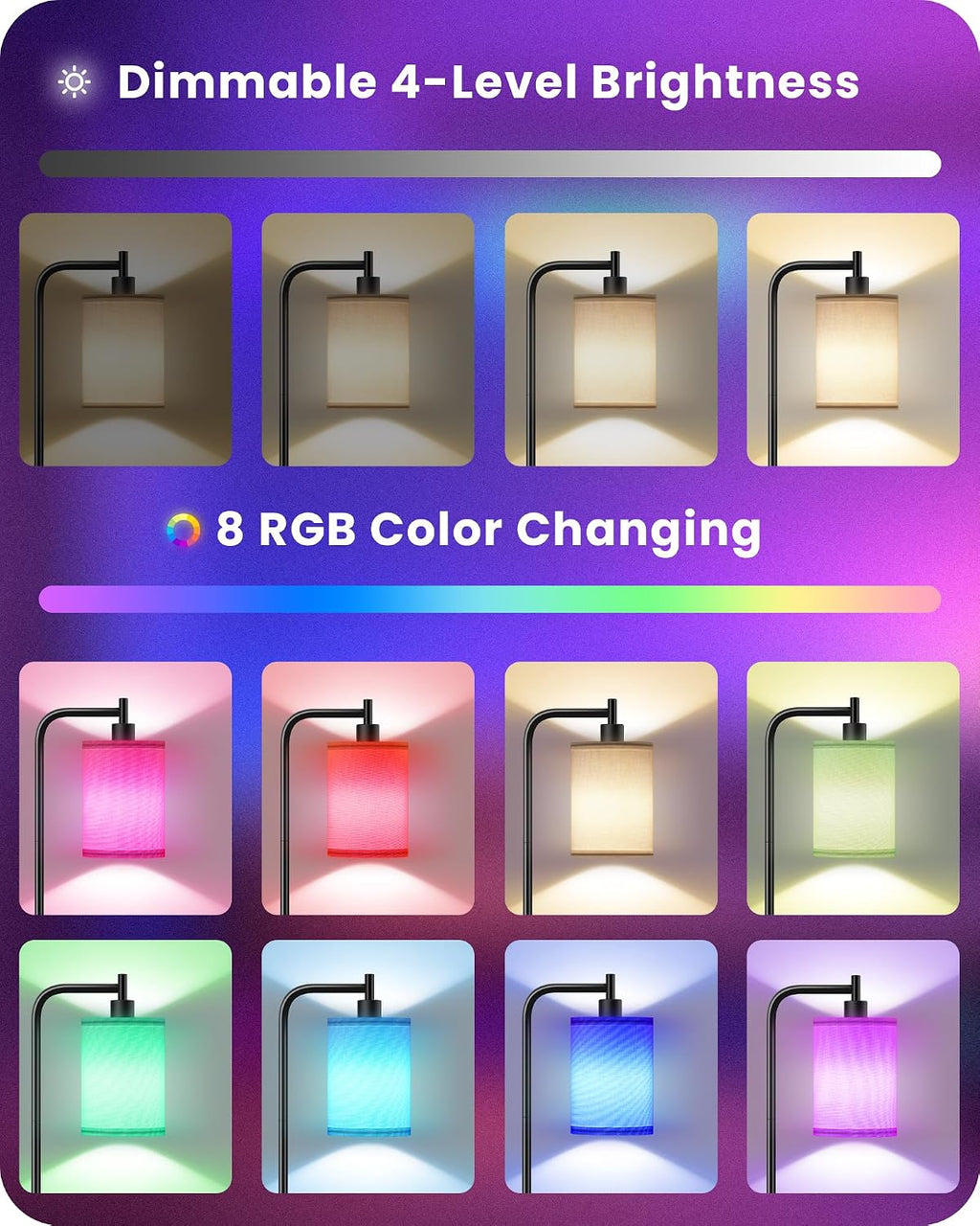 RGB Floor Lamp for Living Room with Remote and Foot Switch, Modern Standing, Dimmable Corner Lamp,10W Bulb 3 Color Temperatures, for…