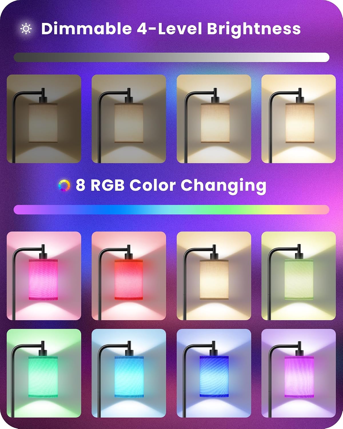 RGB Floor Lamp for Living Room with Remote and Foot Switch, Modern Standing, Dimmable Corner Lamp,10W Bulb 3 Color Temperatures, for…