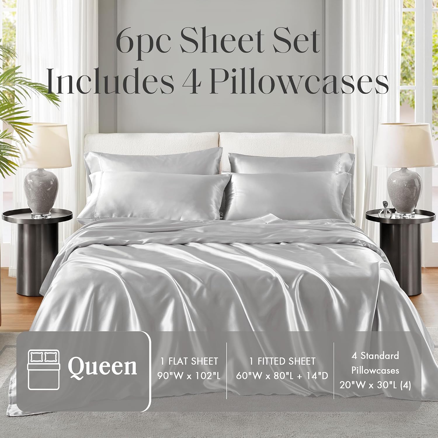 Madisonpark Madison Park Essentials Satin Sheet Set Luxury and Silky with Natural Sheen, Elastic 14" Pocket fits up to 16" Mattress, All Ar…