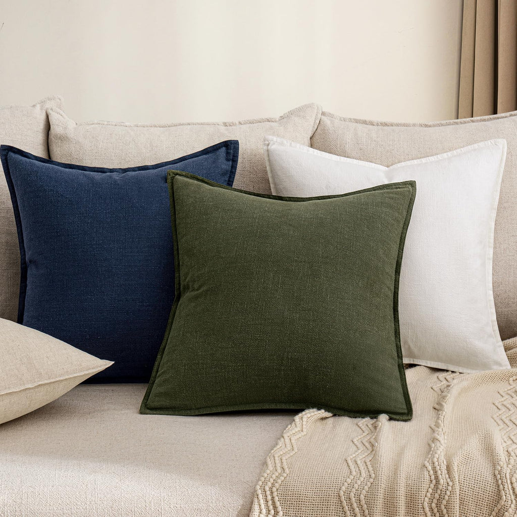 Anroduo Pack of 2 Decorative Linen Pillow Covers Rifle Green Euro Sham Neutral Farmhouse Boho Soild Cushion Case Soft Accent Pillowcase for…
