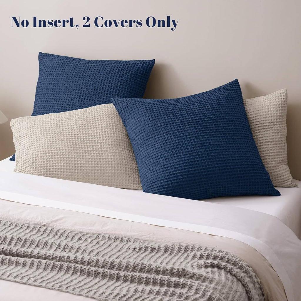 Phf Ultra Soft Waffle Weave Euro Shams Pillow Covers, No Filling, 2 Pack 26" x 26" Bed Cushion Covers, Breathable & Skin-Friendly Bed Pillo…