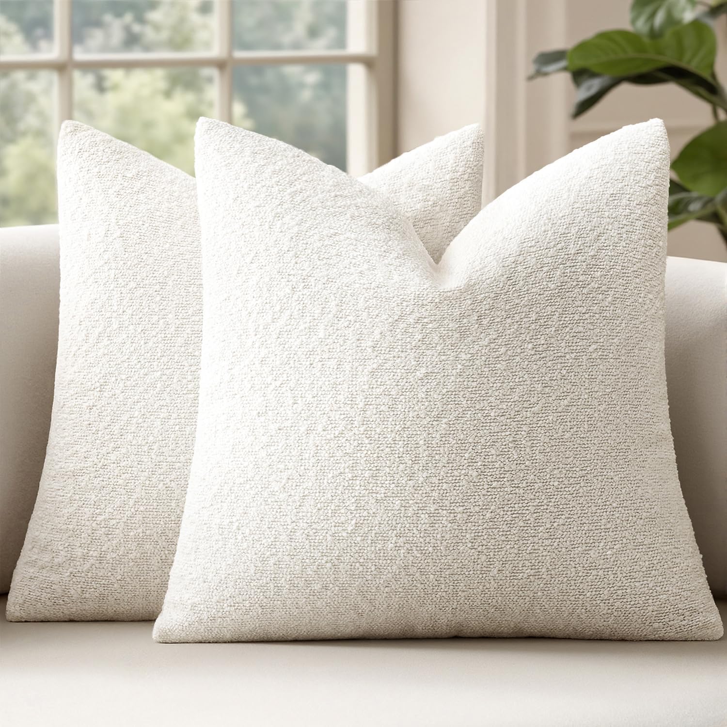 Miulee 22x22 Inch Decorative Euro Sham Pillow Covers for Couch Bed Set of 2 Textured Boucle Neutral Throw Pillow Covers Cream White Accent…