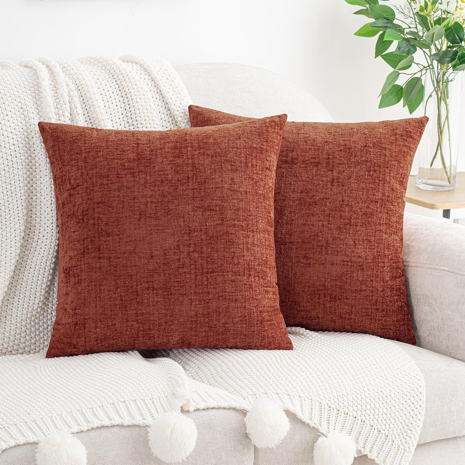 Hwy50 HWY 50 Burnt Orange Couch Pillow Covers 20x20 Inch Pack of 2, Soft Chenille Decorative Throw Pillow Cases Farmhouse Fall for Sofa Liv…