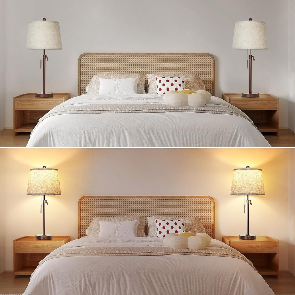 Table Lamps Set of 2, 22" to 30"Adjustable Height Bedside Lamps for Living Room 3 Color Temperatures Tall Nightstand Lamps Modern Brown…