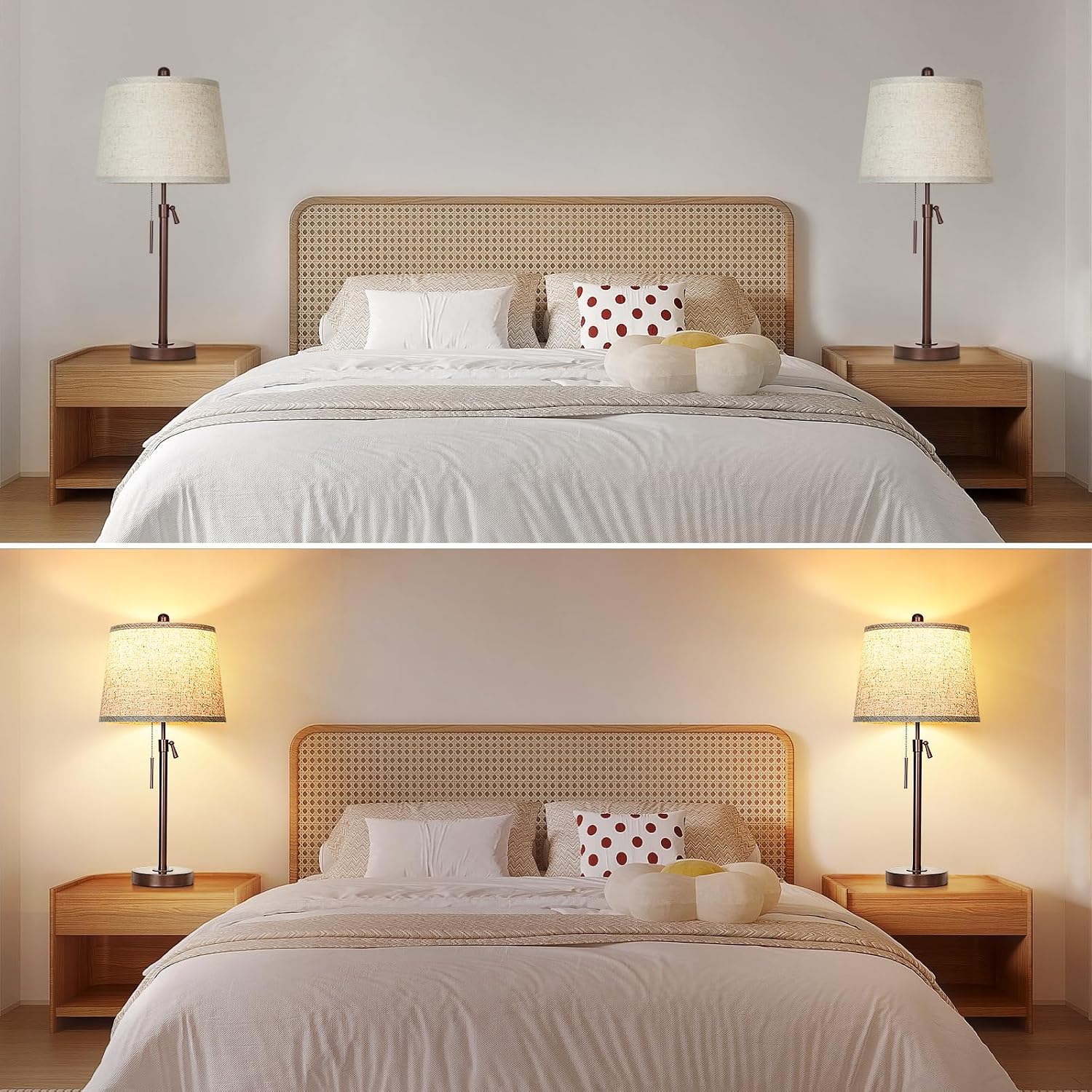 Table Lamps Set of 2, 22" to 30"Adjustable Height Bedside Lamps for Living Room 3 Color Temperatures Tall Nightstand Lamps Modern Brown…