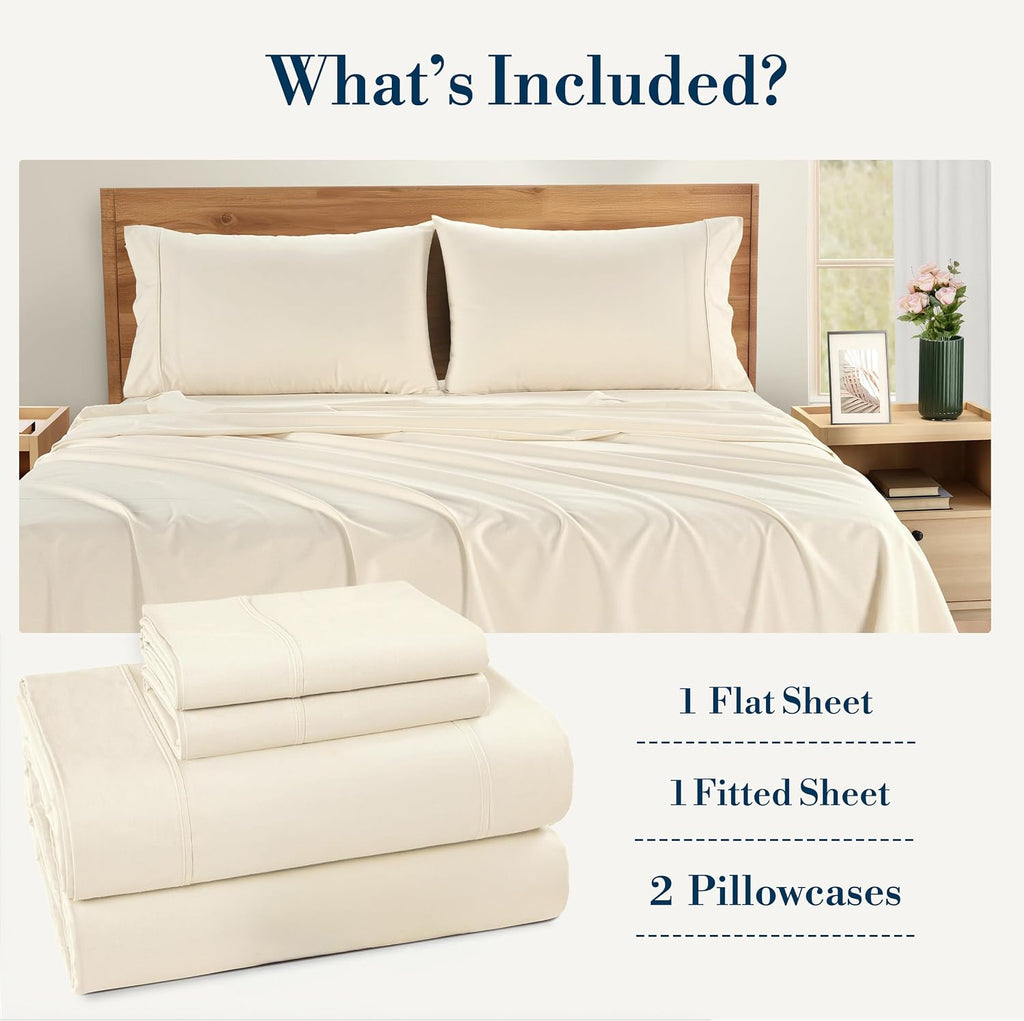 Casa Platino Twin Bed Sheets – Breathable 4 Piece Percale Cooling Twin Sheets with Crisp Feel, with 15 Inch Deep Pocket Fitted Sheet…