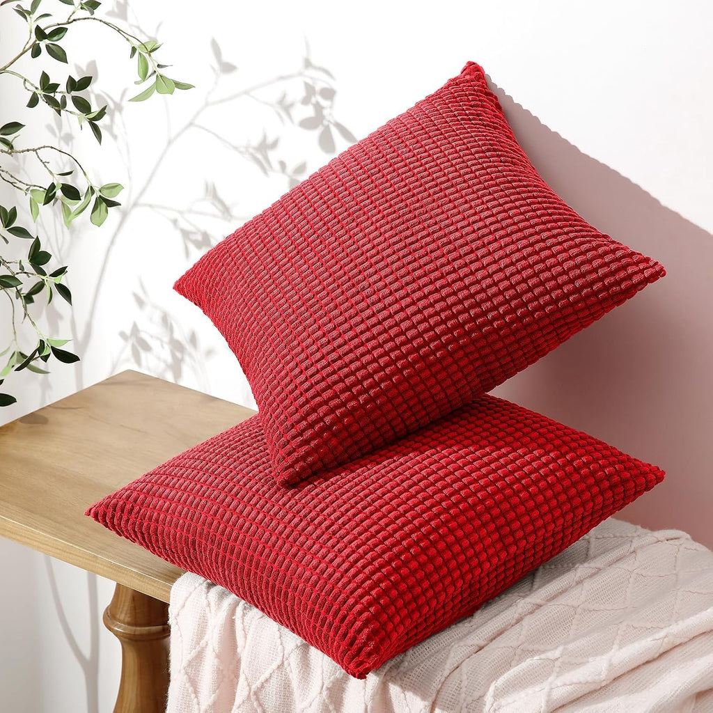 Softalker Throw Pillow Covers 16x16 Inch, Set of 2, Soft Corduroy Boho Stripe Decorative Pillow Cover, Couch Fluffy Pillow Cover for…