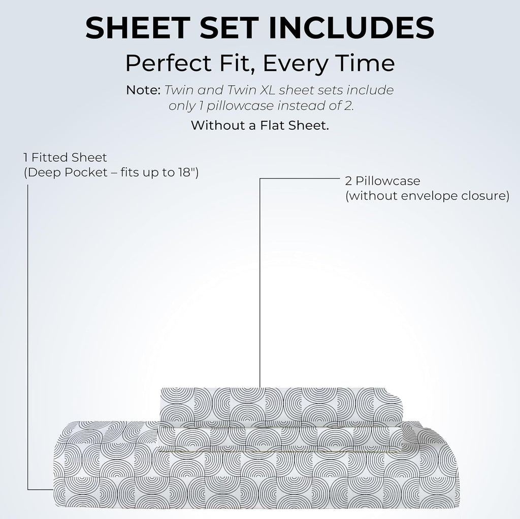 King Size Fitted Sheet with 18" Deep Pockets, No Flat - Percale Weave Natural - Breathable 100% Cotton Printed Bedding, 1 Fitted Sheet +…