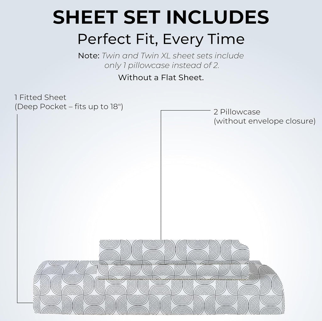 Queen Size Fitted Sheet with 18" Deep Pockets, No Flat - Percale Weave Natural - Breathable 100% Cotton Printed Bedding, 1 Fitted Sheet +…