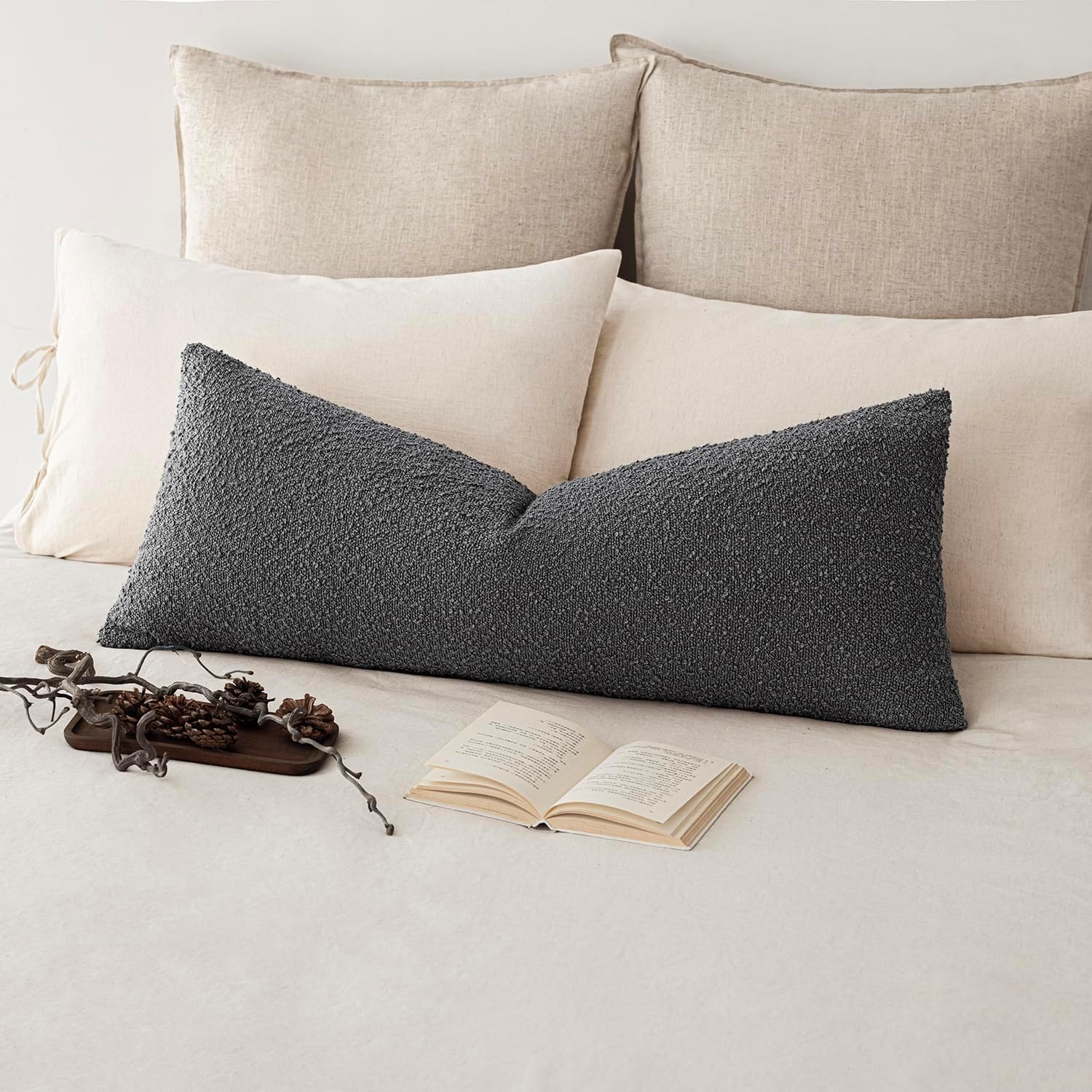 Foindtower Decorative Textured Boucle Throw Pillow Covers Accent Solid Pillow Cases Neutral Long Body Lumbar Couch Cushion Case for Chair…