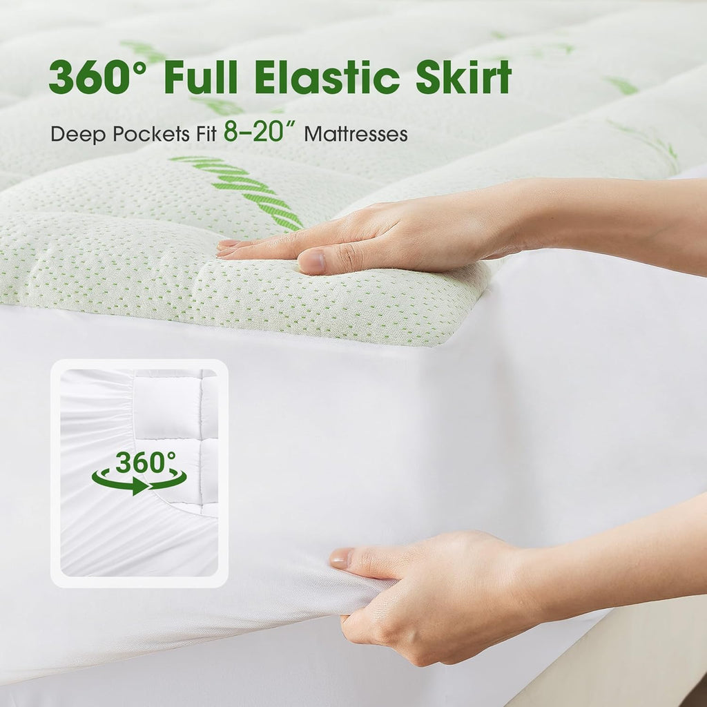 Grusign Mattress Pad Twin Size, Cooling Pillow Top Mattress Topper, Ultra Soft Viscose Made from Bamboo, Breathable for Hot Sleepers, Deep…