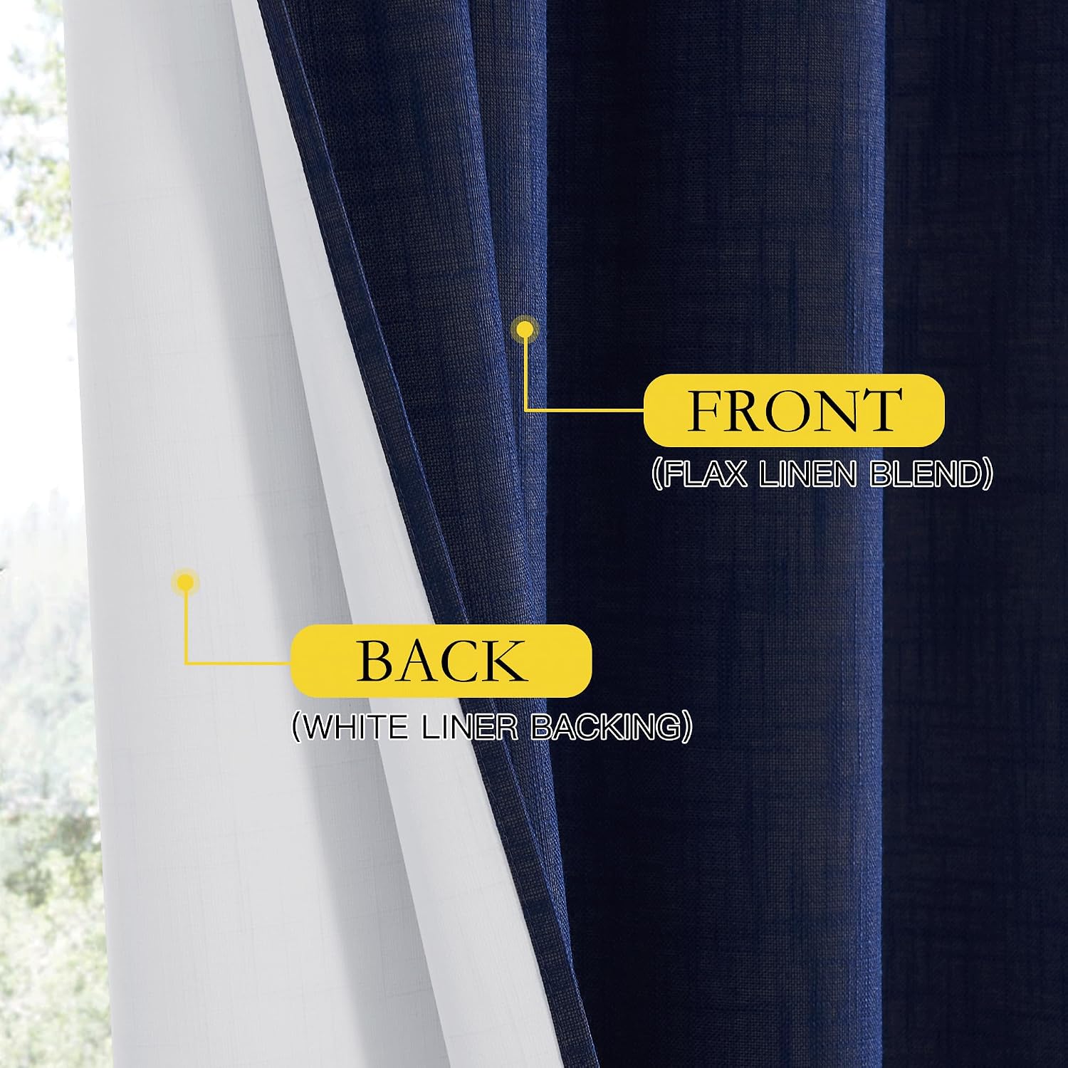 NICETOWN 100% Absolutely Blackout Linen Curtains with Thermal Insulated White Liner, Dark Blue, W52, 2 Pieces, Noise Reducing Textured…