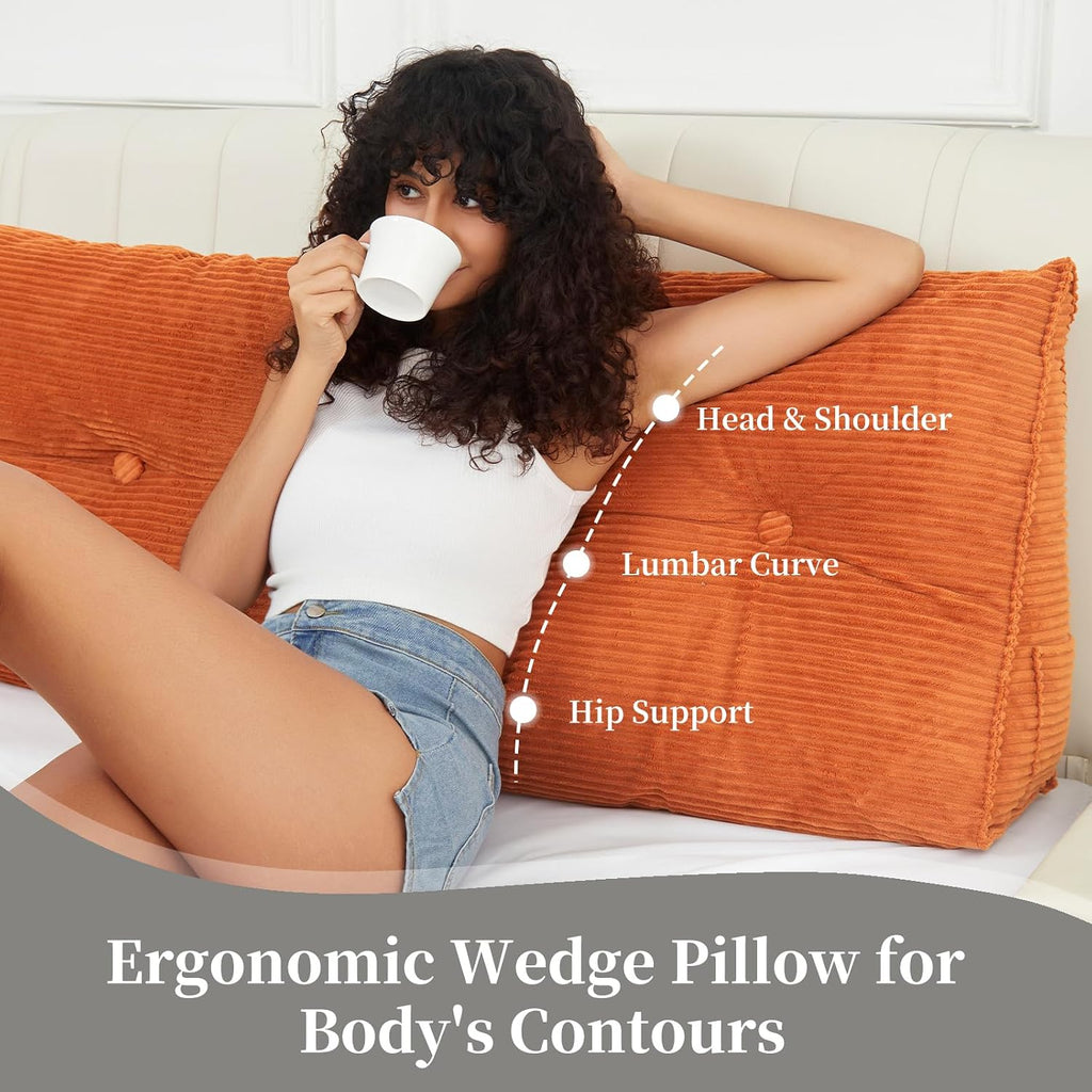 Headboard Wedge Pillows for Sitting Up in Bed Rest Adult, Triangular Upholstered Stuffed Reading Pillow for Sofa Couch Back Cushions…