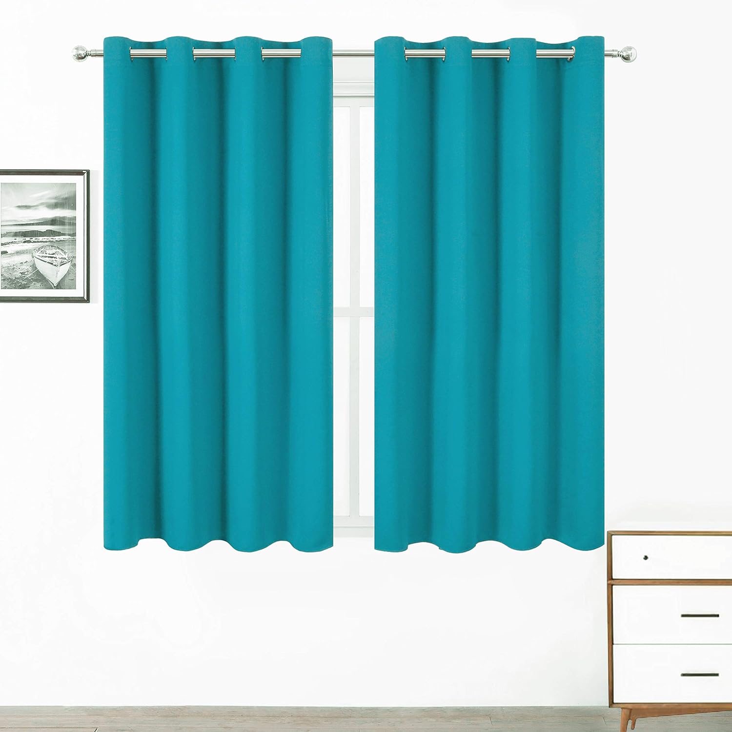 Lemomo Turquoise Thermal Blackout Curtains/52 x 72 Inch/Set of 2 Panels Room Darkening Curtains for Bedroom 72 Inch silver