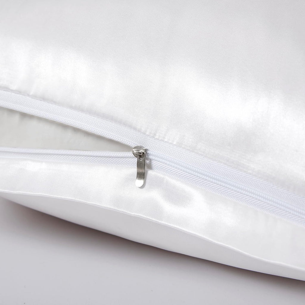 HommxJF Satin Pillowcases with Zipper (20x26), Standard Size Pillowcases Set of 2, White Silk Pillowcase for Hair and Skin White