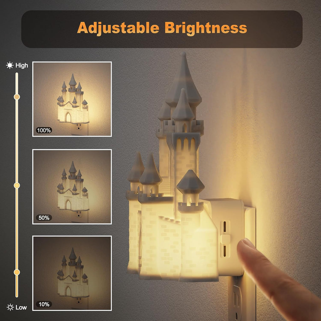 JandCase Night Lights Plug into Wall,3D Printed Castle Night Light,3000K Plug in Nightlight with Dusk to Dawn Sensor,0-100LM Adjustable…