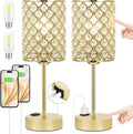 Touch Control Crystal Table Lamp-Dimmable Nightstand Lamp with USB-C+A & AC Charging Ports, 3-Way USB Gold Lamp, Bedside Desk Light for…