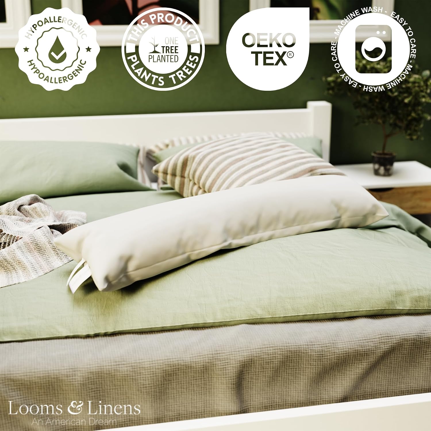 LoomsLinens 12x48 inch Boudoir Pillow by Looms and Linens with Down Alternative Lumbar Throw Pillow - USA Made Lumbar Pillow Pack of 1 48 I…