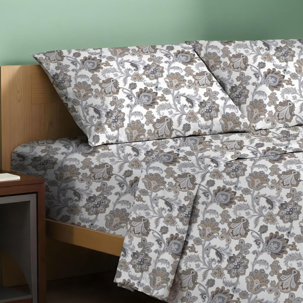 TEXAS LINEN CO. 100% Organic Cotton Sheets Twin Size - 3 PC Organic Cotton Percale Printed Sheets Twin Set (Floral Ivory), Soft, Cooling…