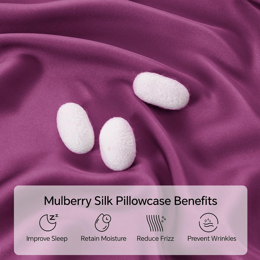 Infiixso Mulberry Silk Pillowcase for Hair and Skin, Silk Pillow Cases Standard Size with Hidden Zipper 20x26 Inches, Ultra Smooth and Soft…