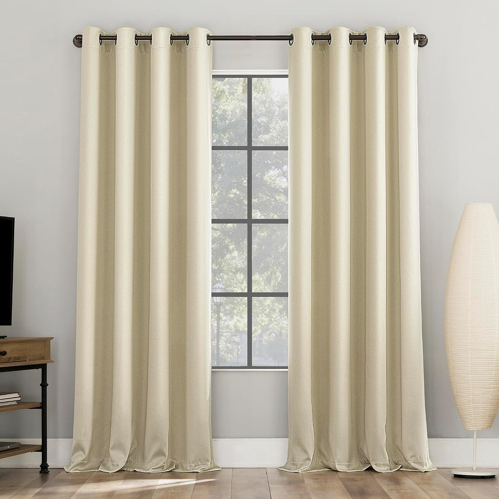 Sun Zero Nordic 2-Pack Theater Grade Noise Reducing Extreme 100% Blackout Grommet Curtain Panel Pair, 52" x 96, Cream Off-White