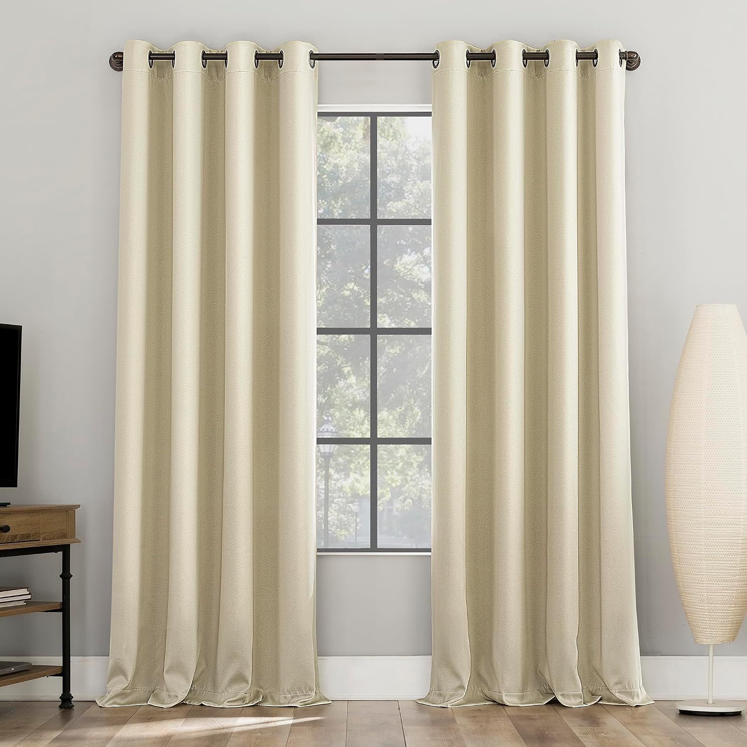 Sun Zero Nordic 2-Pack Theater Grade Noise Reducing Extreme 100% Blackout Grommet Curtain Panel Pair, 52" x 96, Cream Off-White
