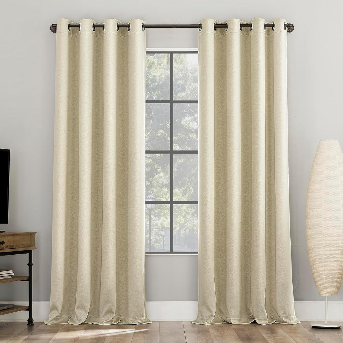 Sun Zero Nordic 2-Pack Theater Grade Noise Reducing Extreme 100% Blackout Grommet Curtain Panel Pair, 52" x 108, Cream Off-White
