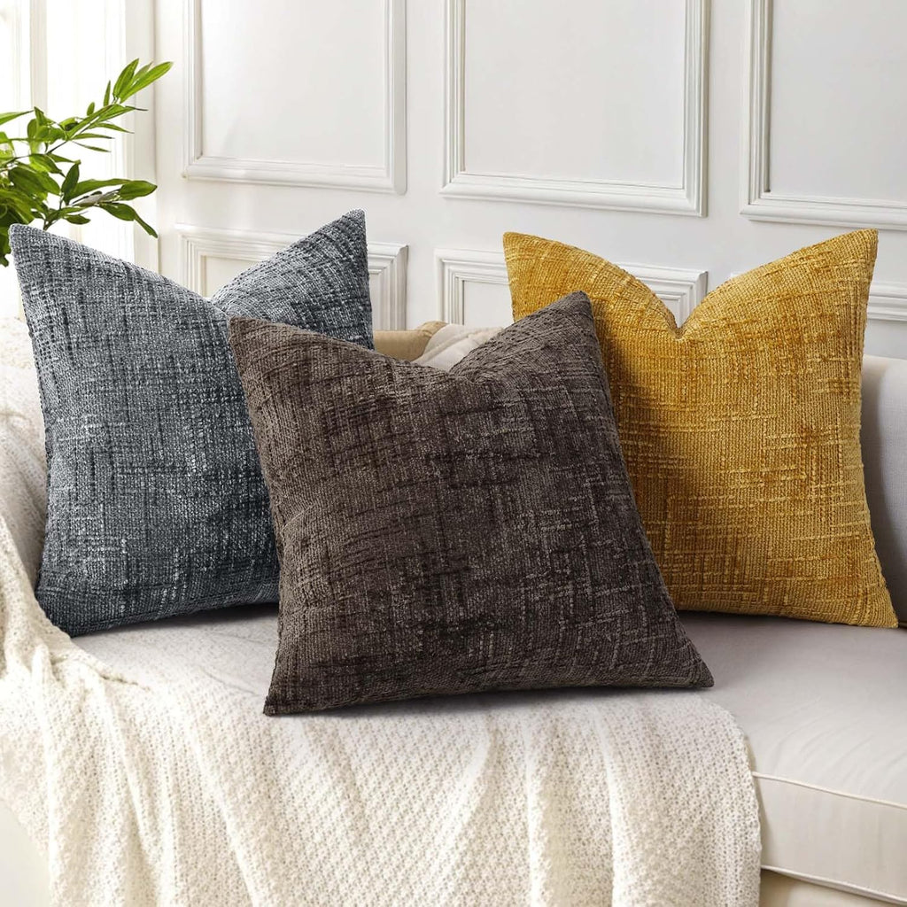 decorUhome Dark Grey Chenille Euro Sham Throw Pillow Covers 26x26 Set of 2 Textured Soft Cozy Slubby Couch Pillow Covers Modern Farmhouse B…