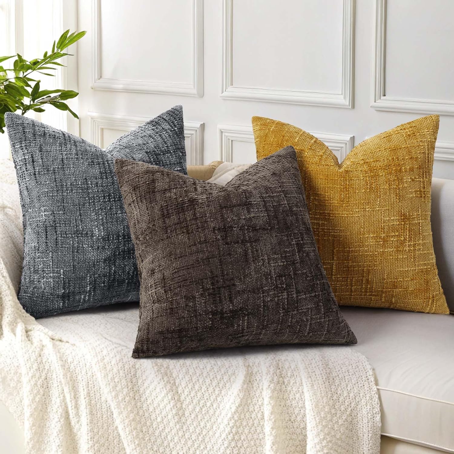 decorUhome Dark Grey Chenille Euro Sham Throw Pillow Covers 22x22 Set of 2 Textured Soft Cozy Slubby Couch Pillow Covers Modern Farmhouse B…