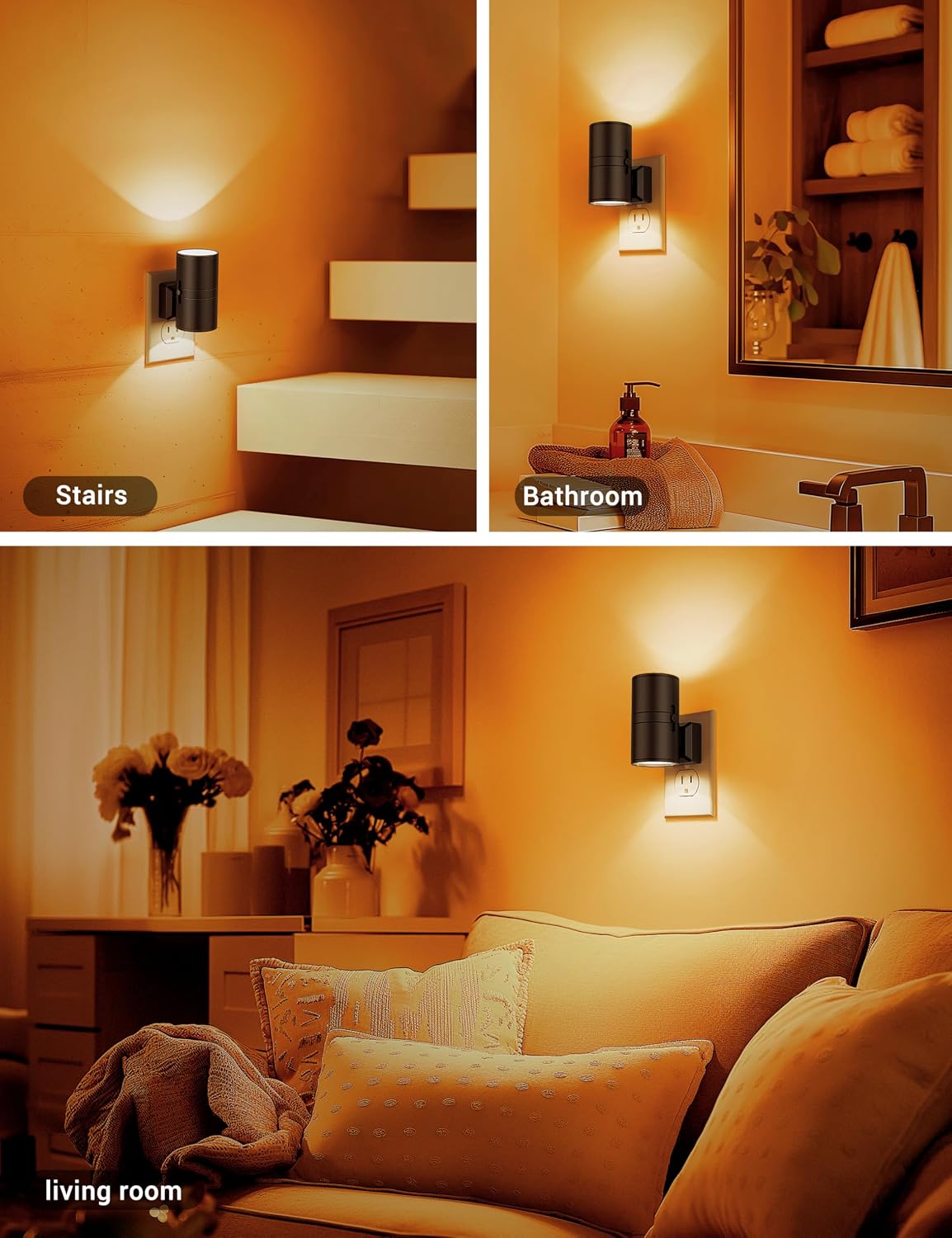 Amber Night Lights Plug into Wall, Dimmable Night Light Plug in, Modern Night Lights Auto On/Off, Amber Night Light 2000K, 0-100LM…