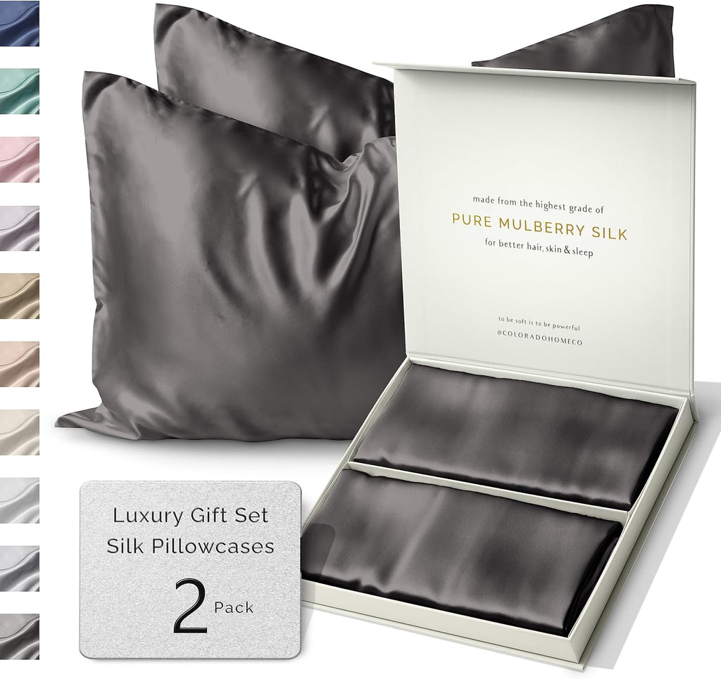 ColoradoHomeCo SUNDAYSILKSTM Silk Pillow Cases 2 PACK | 22 Momme Mulberry Silk Pillowcase Set of 2 | Standard Queen, King Size | All Sides 1…