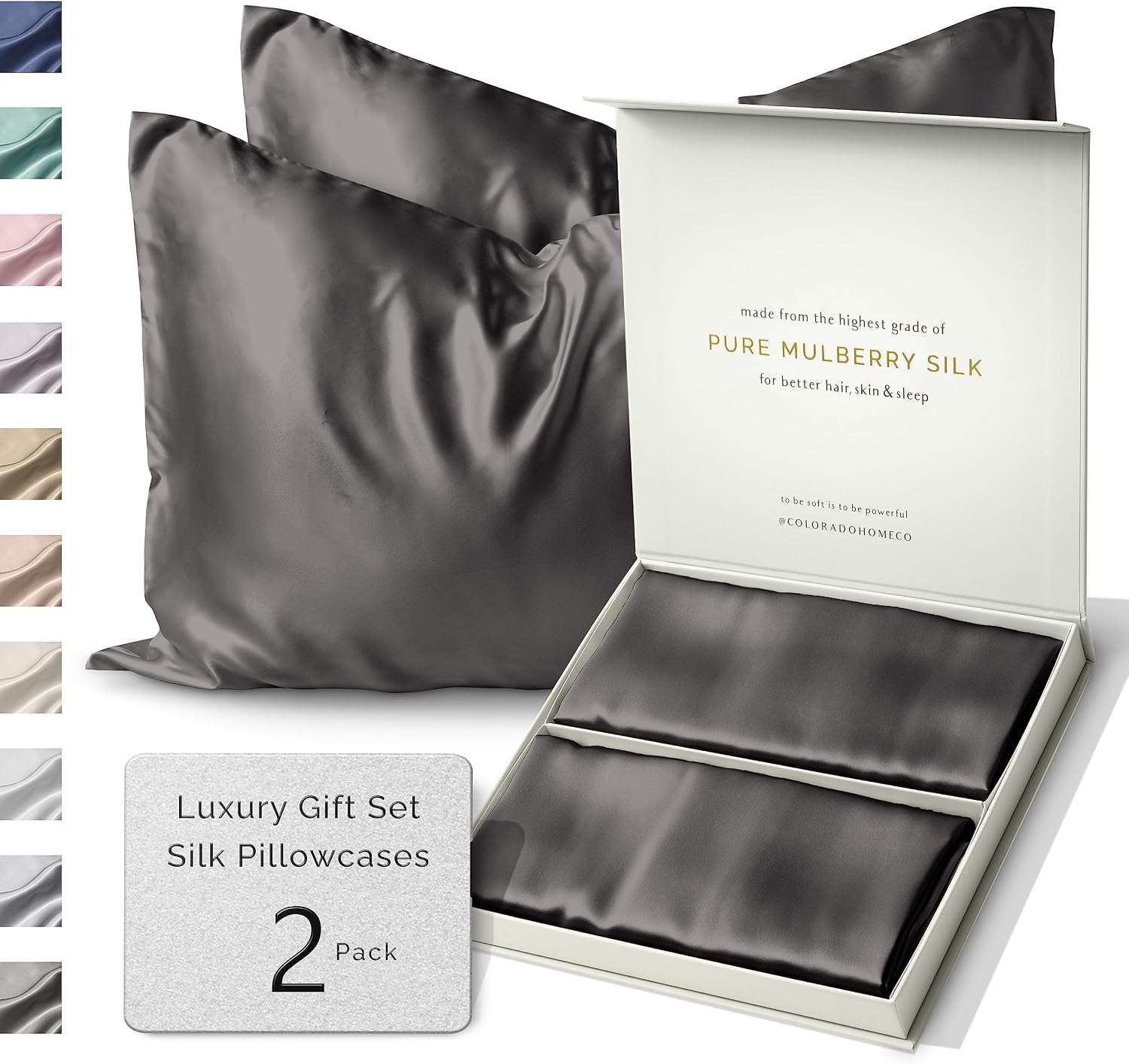 ColoradoHomeCo SUNDAYSILKSTM Silk Pillow Cases 2 PACK | 22 Momme Mulberry Silk Pillowcase Set of 2 | Standard Queen, King Size | All Sides 1…