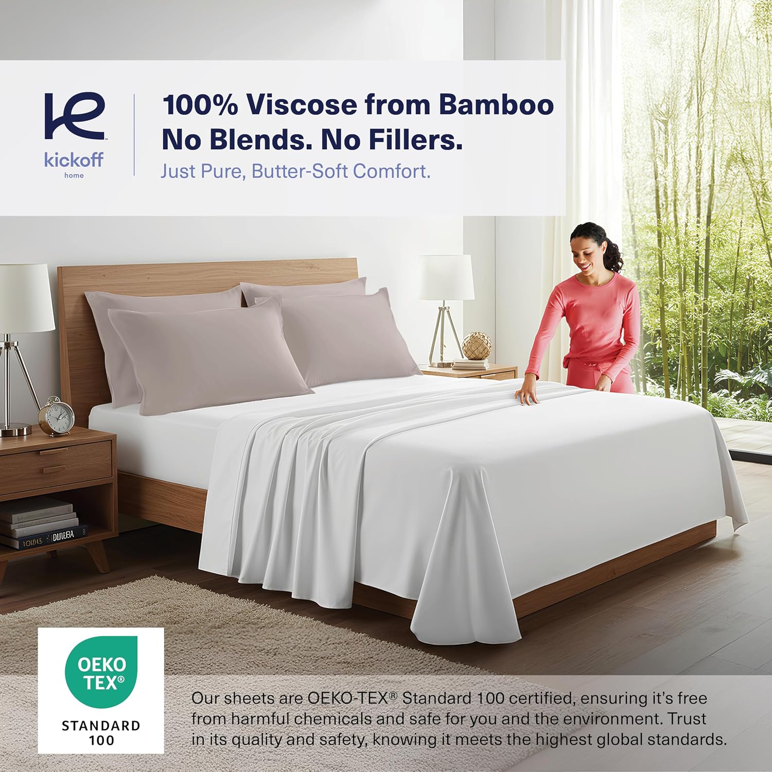 KickoffHome Kickoff Viscose Bamboo Pillowcase, King, Set of 2, 100% Organic Hidden Zippered Viscose Bamboo Pillow Case King Size, Cooling P…